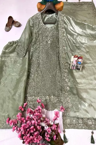Pastel green embroidered palazzo set