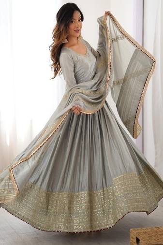 Grey anarkali gown set