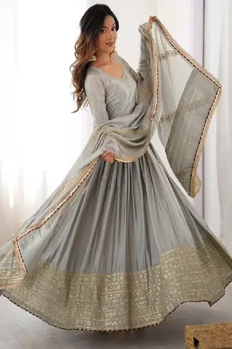 Grey anarkali gown set