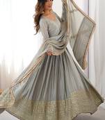 Grey anarkali gown set