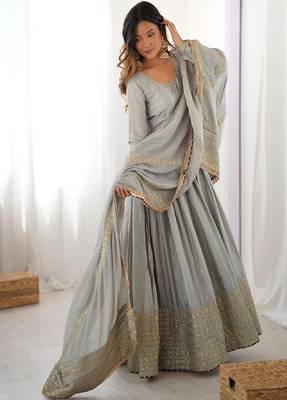 Grey anarkali gown set 2