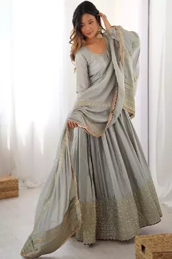 Grey anarkali gown set