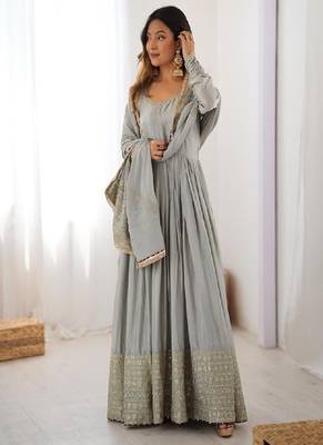 Grey anarkali gown set 3