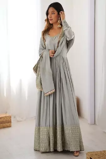 Grey anarkali gown set