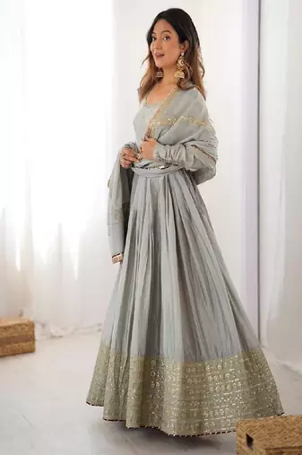 Grey anarkali gown set