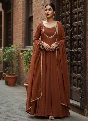 brown anarkali gown with dupatta 1