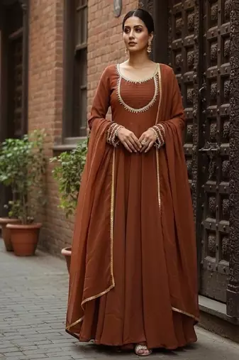 brown anarkali gown with dupatta