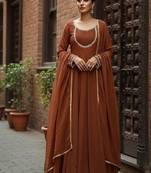 brown anarkali gown with dupatta