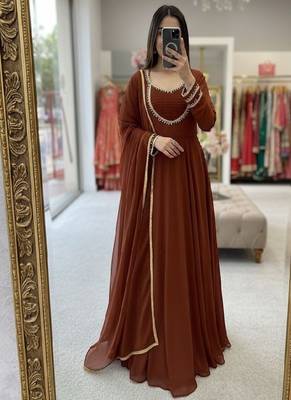 brown anarkali gown with dupatta 2