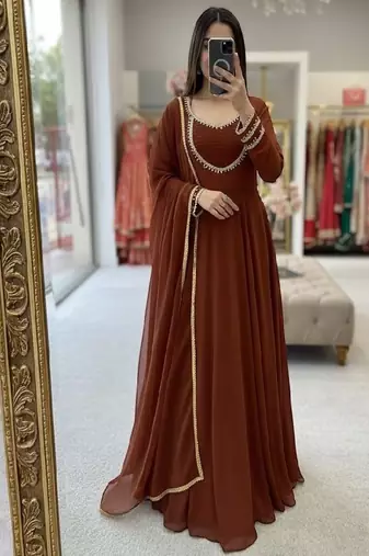 brown anarkali gown with dupatta