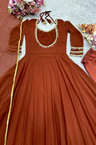 brown anarkali gown with dupatta
