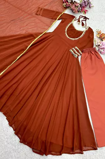 brown anarkali gown with dupatta