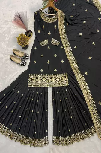 Black and gold party wear set
