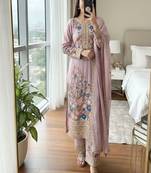 Light pink floral embroidered suit set