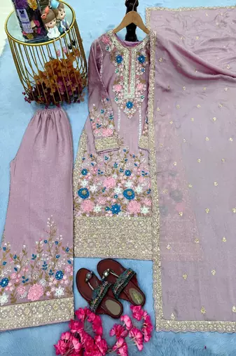 Light pink floral embroidered suit set