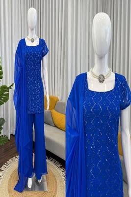 Royal blue short kurta with flared pants 2