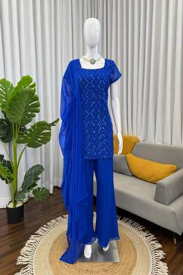 Royal blue short kurta with flared pants 3