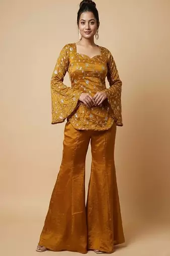 Mustard floral embroidered blouse