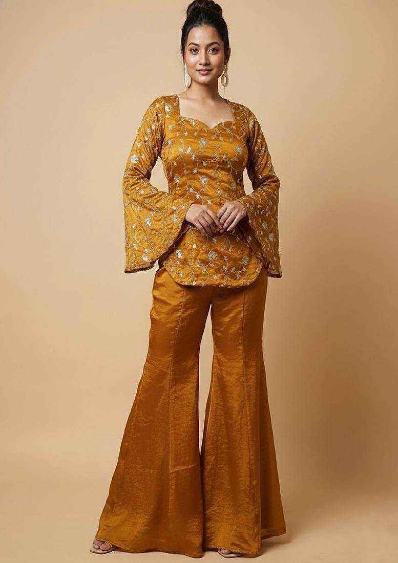 Mustard floral embroidered blouse