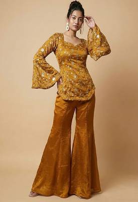 Mustard floral embroidered blouse 2