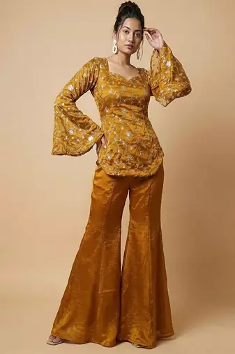 Mustard floral embroidered blouse