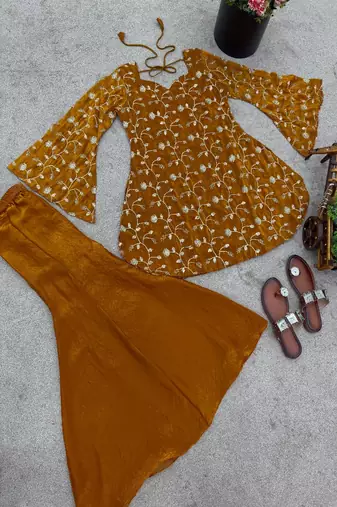 Mustard floral embroidered blouse