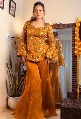 Mustard floral embroidered blouse 4