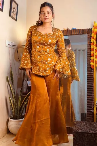 Mustard floral embroidered blouse