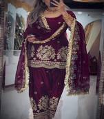 Purple heavy embroidered festive suit