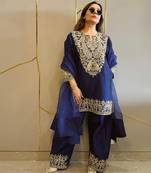 Navy blue embroidered palazzo set