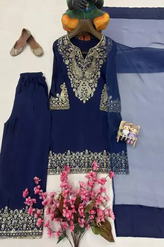 Navy blue embroidered palazzo set
