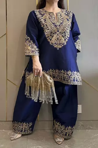 Navy blue embroidered palazzo set