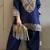 Navy blue embroidered palazzo set