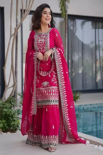 Deep pink heavy embroidered lehenga set