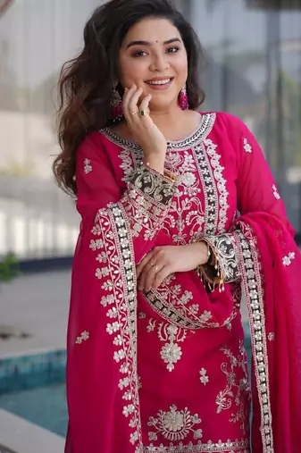 Deep pink heavy embroidered lehenga set