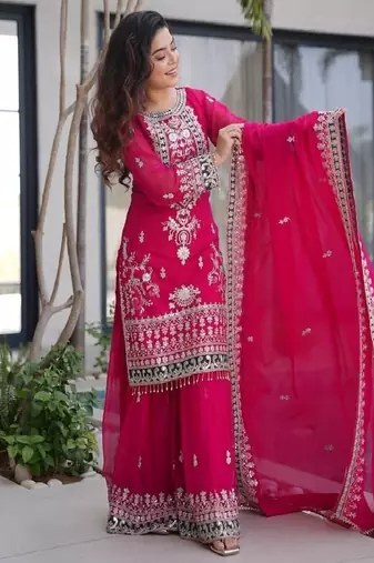 Deep pink heavy embroidered lehenga set