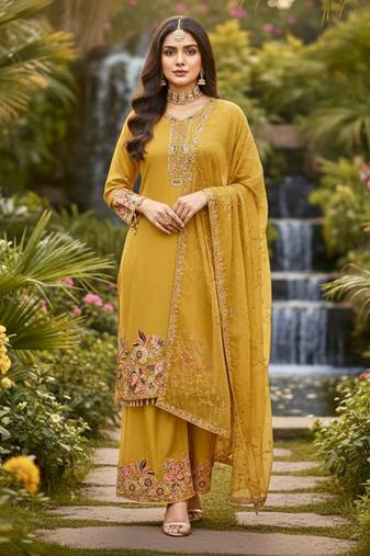Mustard yellow floral palazzo suit