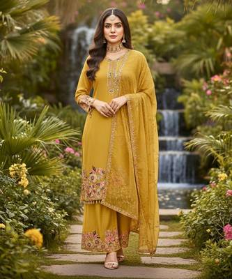Mustard yellow floral palazzo suit 1