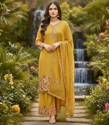 Mustard yellow floral palazzo suit