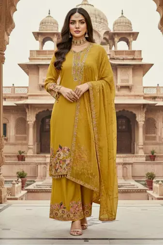 Mustard yellow floral palazzo suit