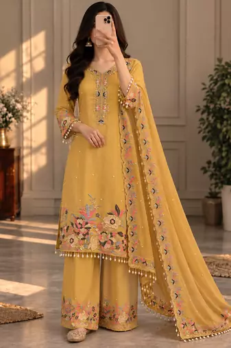 Mustard yellow floral palazzo suit