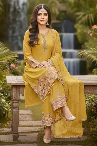 Mustard yellow floral palazzo suit