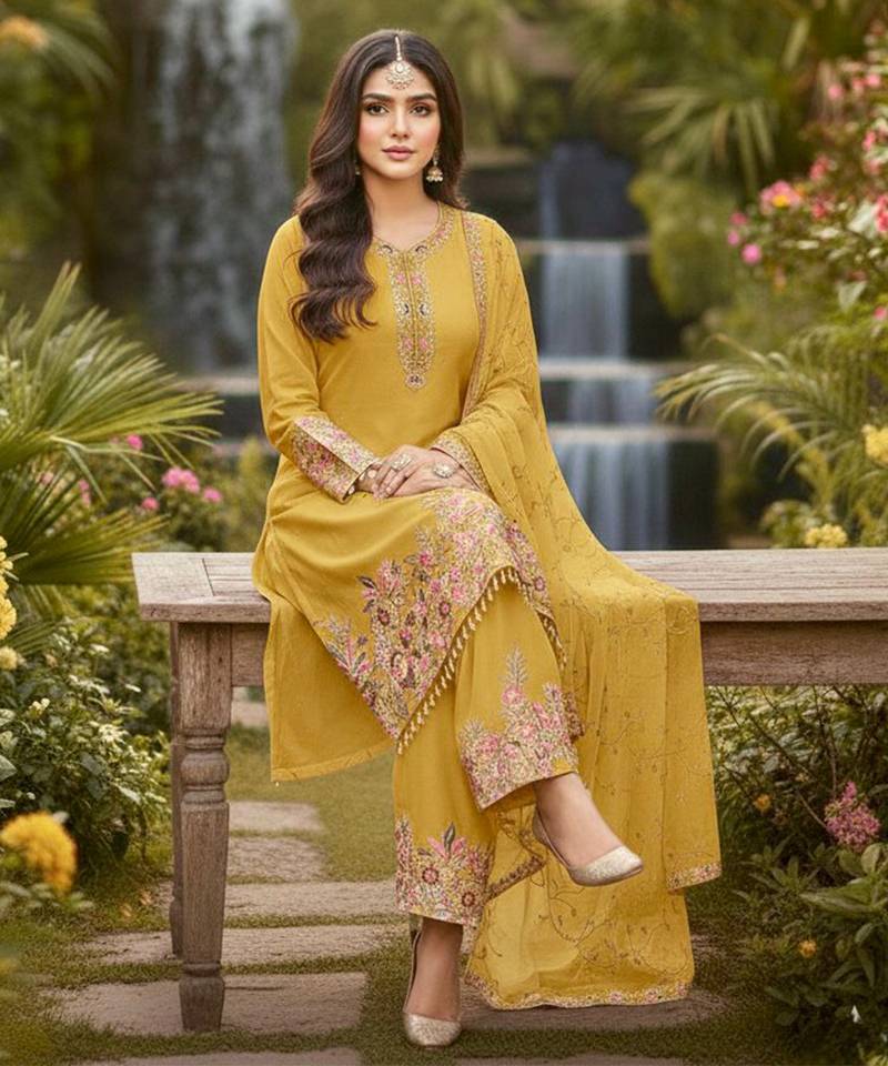 Mustard yellow floral palazzo suit