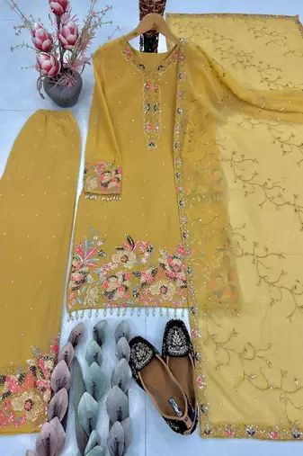 Mustard yellow floral palazzo suit