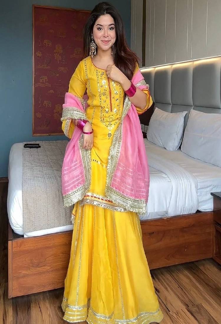 Bright yellow sharara set