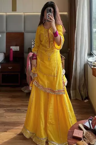 Bright yellow sharara set