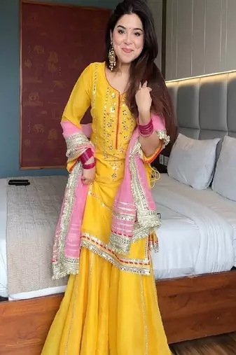 Bright yellow sharara set