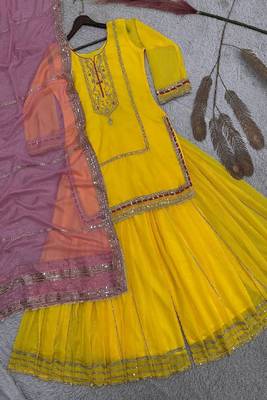 Bright yellow sharara set 4