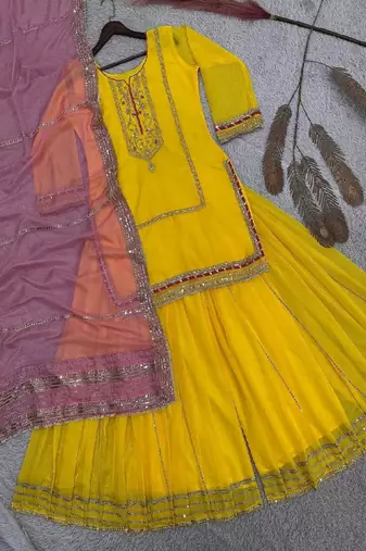 Bright yellow sharara set
