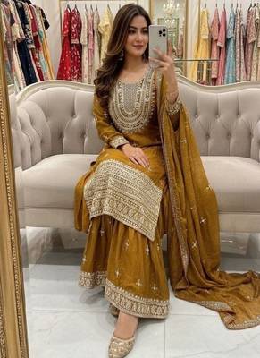 Mustard embroidered suit set 2